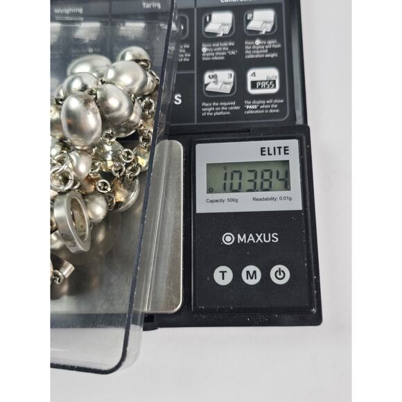 Vintage Large satin polish Sterling silver bead Bib necklace Choker Mexico 15.5" - Picture 15 of 15